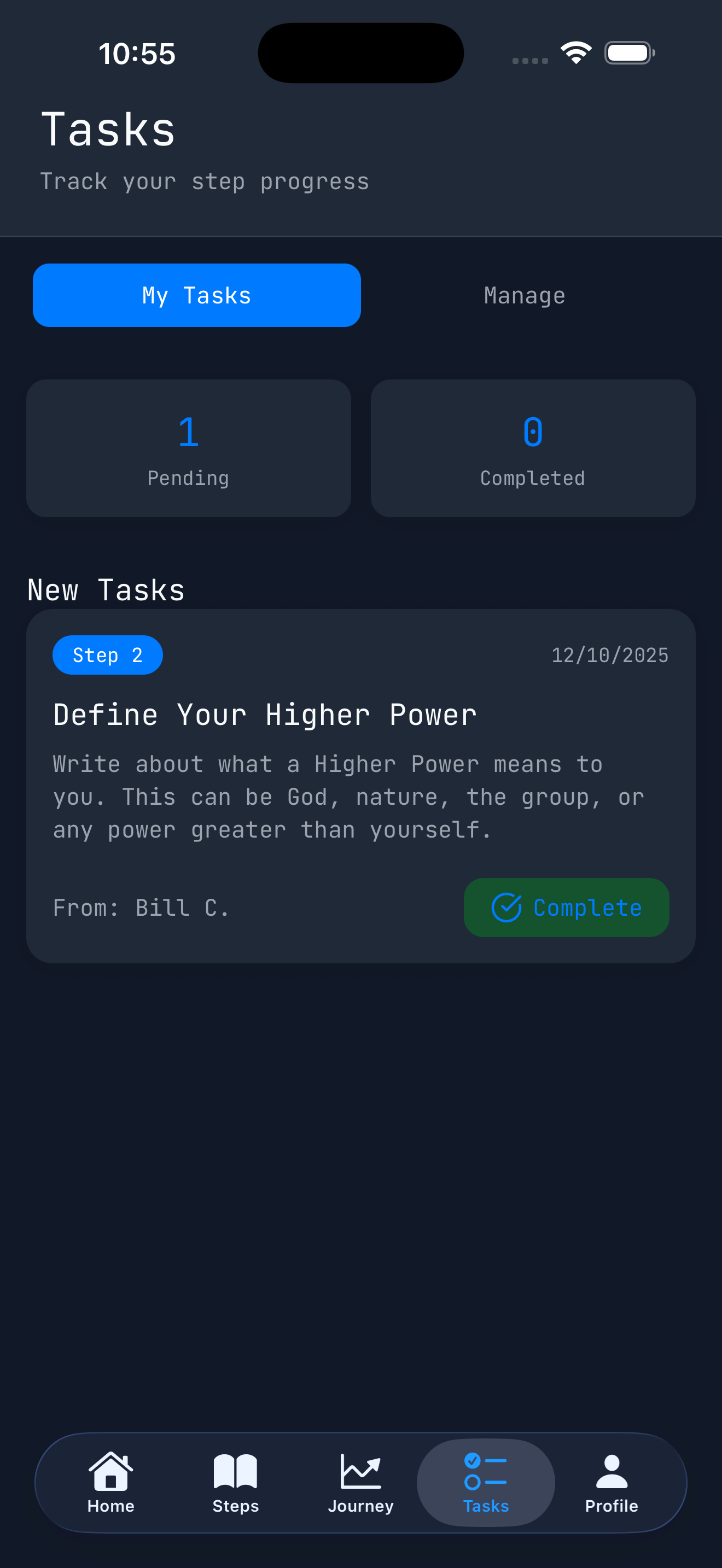 Task list with sponsor-assigned activities